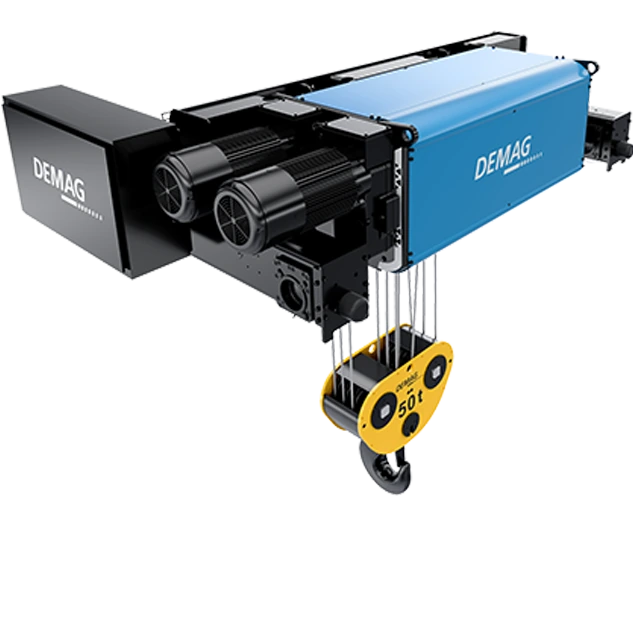 Manufacturer family reference: DEMAG DVR 15 ton double-girder trolley rope hoist